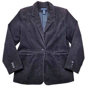 DENIM & CO Corduroy Blazer Jacket Women Medium Black Single Button Lined‎